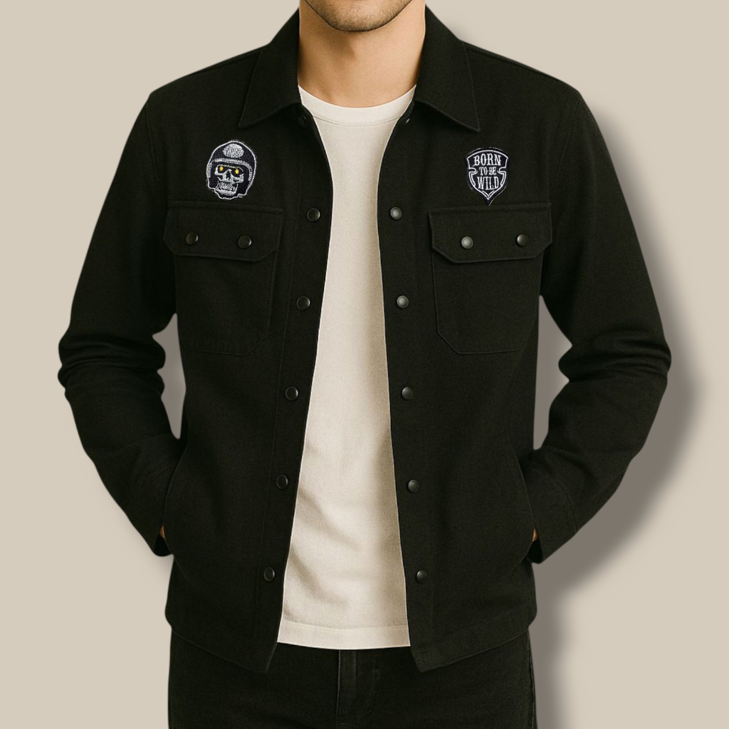 Baju Kemeja Pria Kasual Polos Hitam Lengan Panjang hem baju cowok workshit Trucker Semi Parka Motor.
