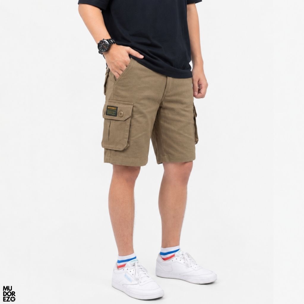 Mudorez Celana Cargo Short Pria Relaxed Fit — Mocca