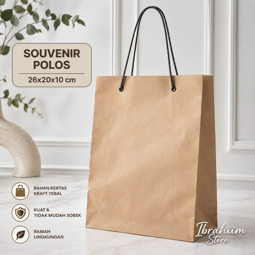 PAPERBAG POLOS COKLAT UK. 26x20X10 CM / TAS SOUVENIR POLOS COKLAT TANGGUNG / TAS SONGGONG KERTAS TAS