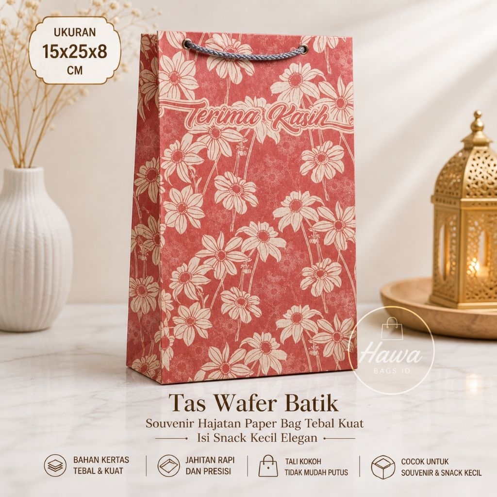 [ 12 PCS ] Tas Wafer Batik Souvenir Hajatan Paper Bag Tebal Kuat 15x25x8 CM Bahan Kertas Tebal & Kua