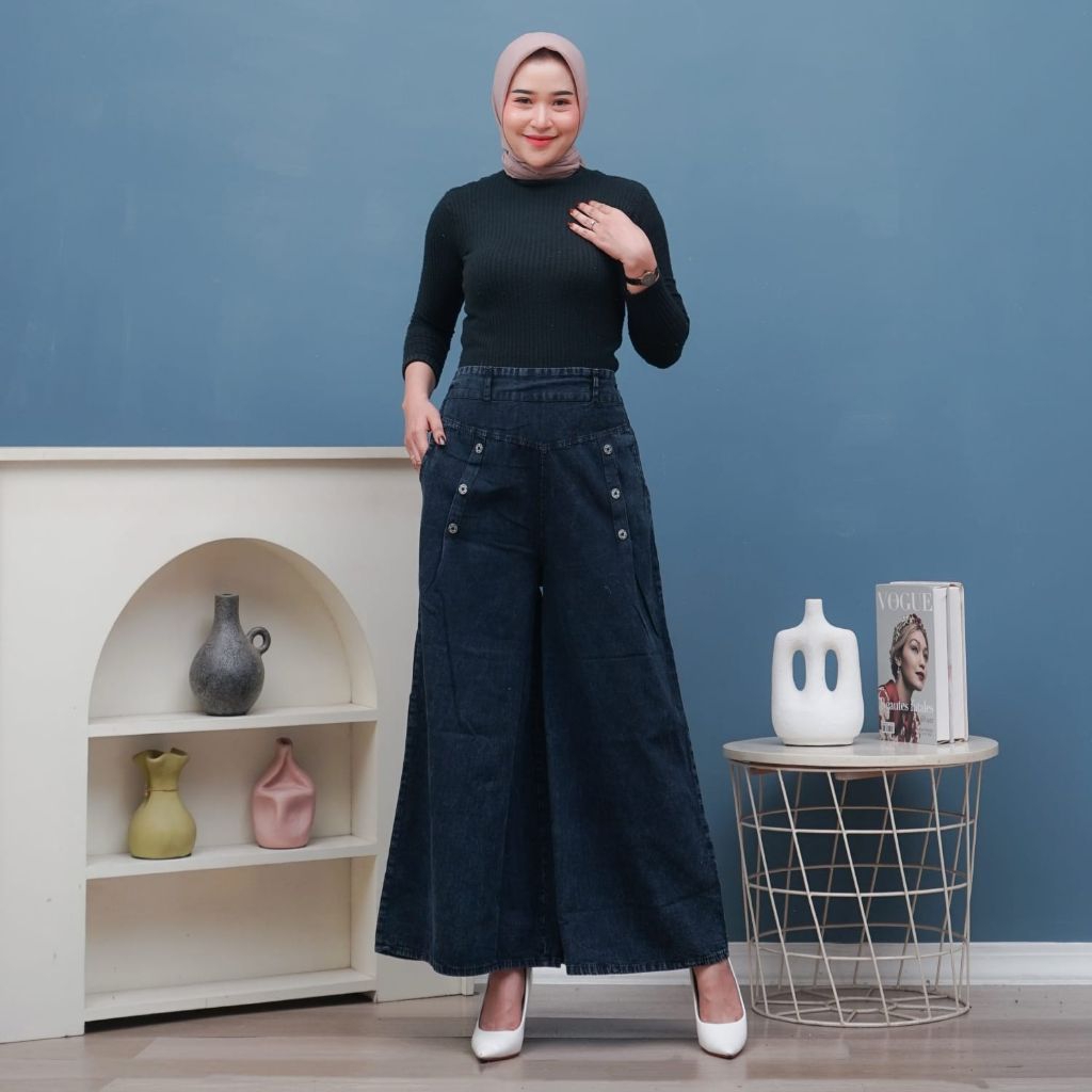 KULOT JEANS PAULA Celana Kulot Jeans Jumbo Snow Kulot Payung wanita model terbaru Desain Elegan dan 