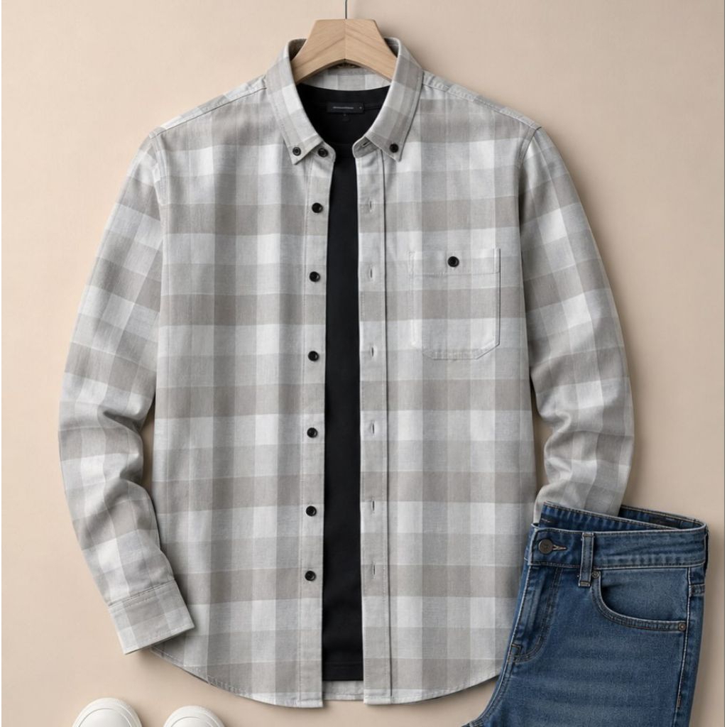 F2D Kemeja Flanel Black White Elegant Best Seller / flanel/hem pria/ flanel pria/ kemeja flanel/ eig