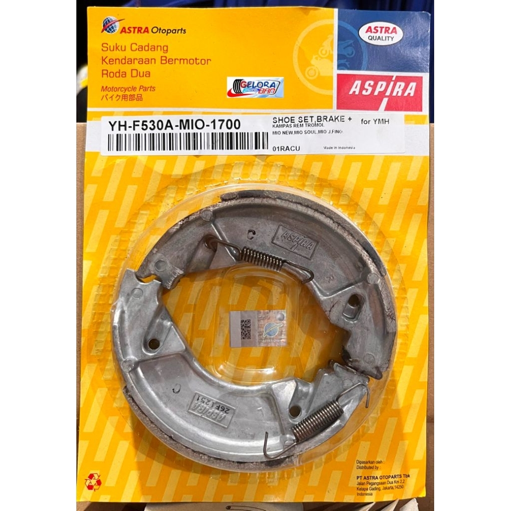 Kampas Rem Tromol Aspira YH-F530A-MIO-1700 + per atau spring kampas tromol mio 1700 kampas rem mio k