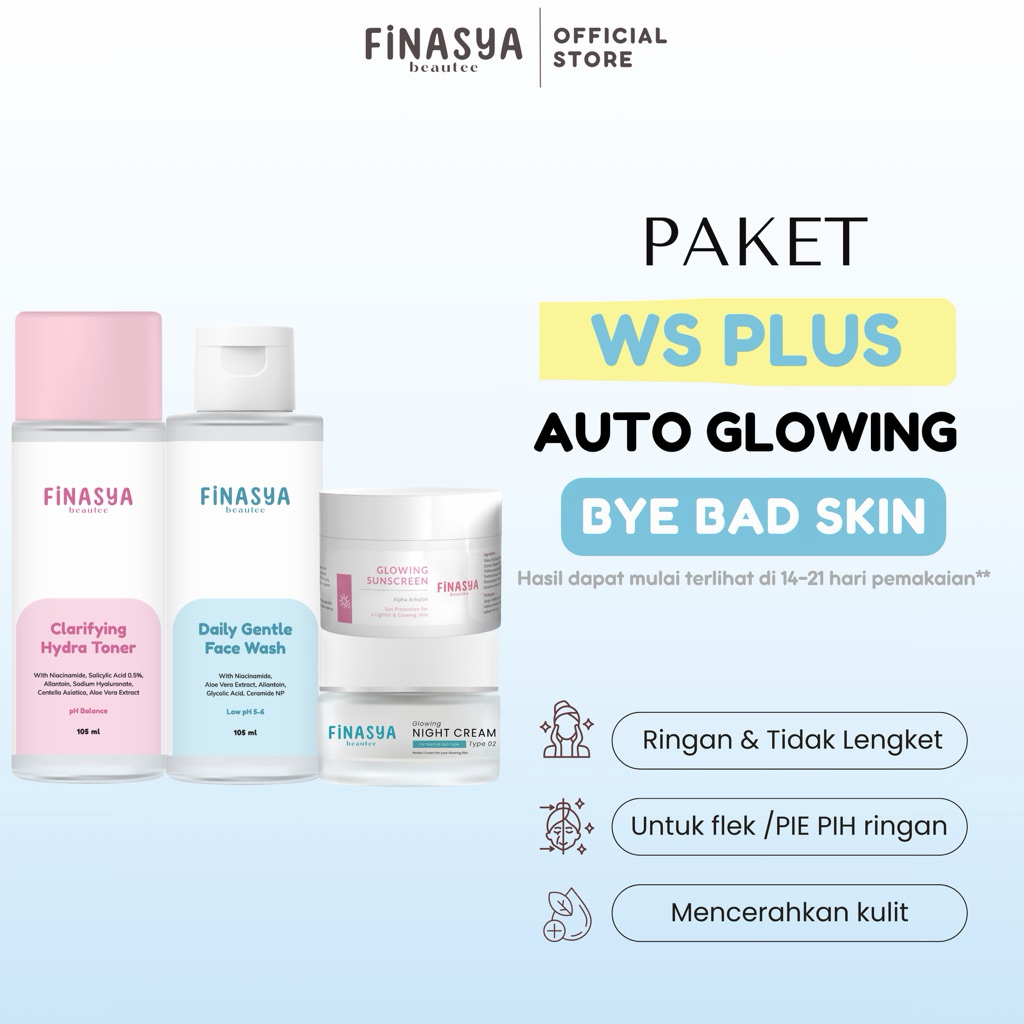 Finasya Paket Whitening Series PLUS [Paket WS PLUS] untuk mencerahkan dan bikin glowing kulit wajah 