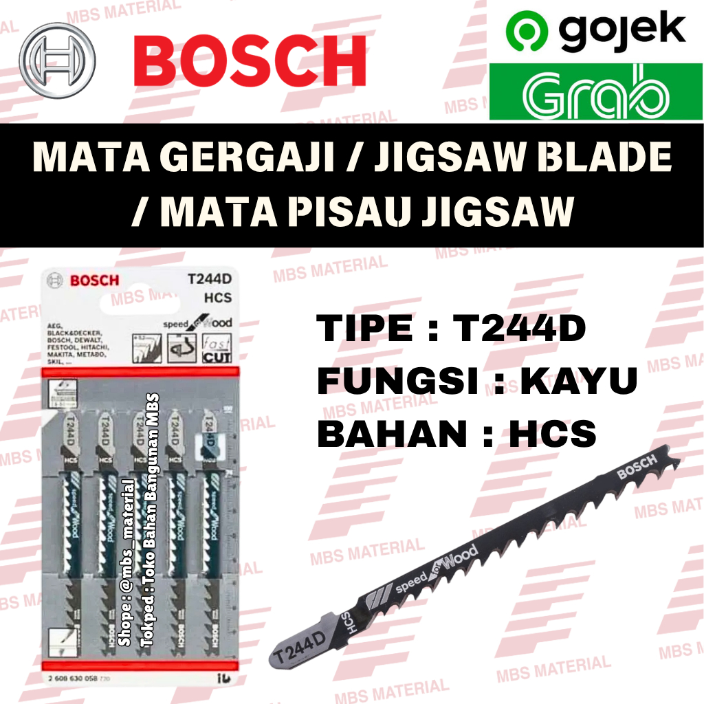 INSTANT & SAME DAY | Bosch T244D - Mata Gergaji Kayu / Mata Pisau Jigsaw HCS / Mata Jigsaw Kayu / HC
