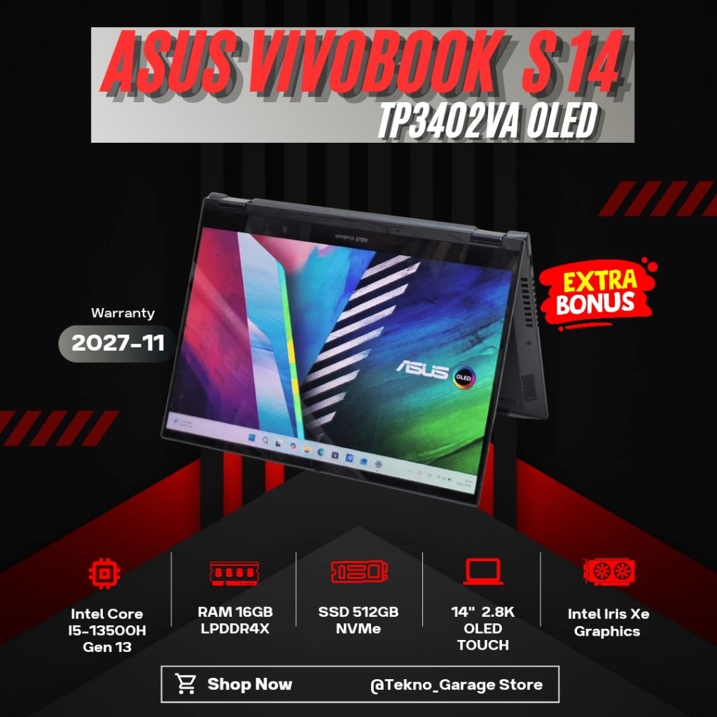 LAPTOP ASUS VIVOBOOK S14 TP3402VA CORR I5-13500H RAM 16GB SSD 512GB 14INCI 2.8K OLED TOUCHSCREEN
