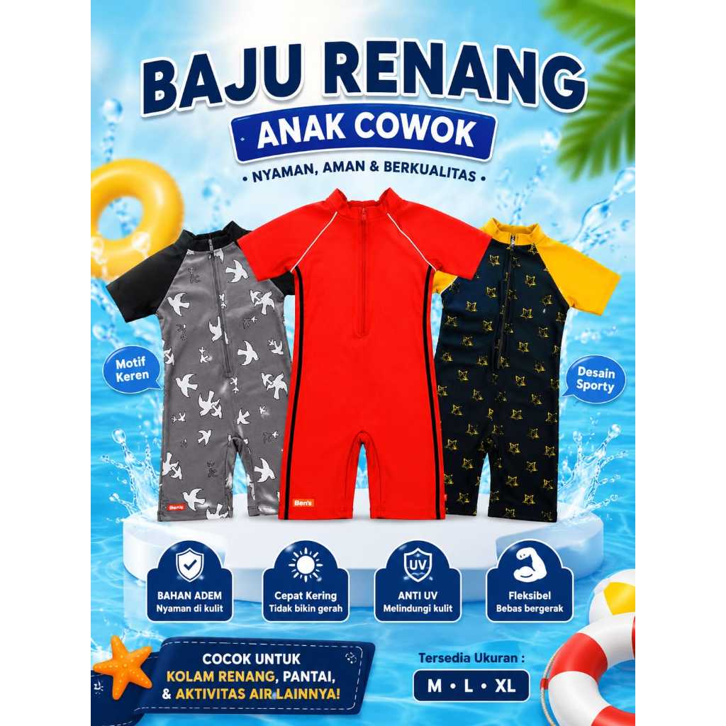 Baju Renang Anak Cowok Bens Untuk Umur 5-7 Tahun