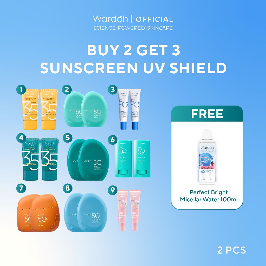 [BUY 2 GET 3 Free Micellar Water] TWINPACK Wardah UV Shield Airy Smooth Acne Calming Aqua Tone Up Ph