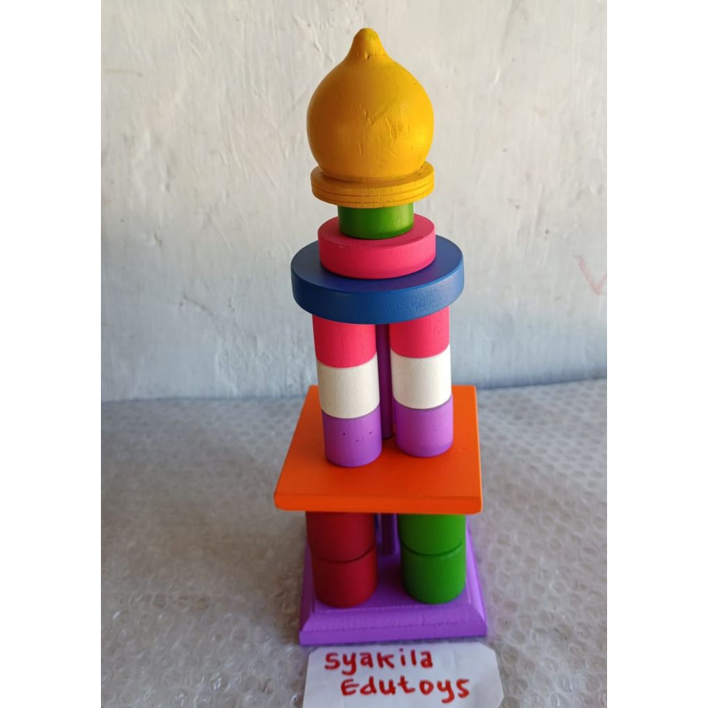 Balok Piala/ Masjid - Menara Masjid  Balok Piala Mainan Edukasi Kayu