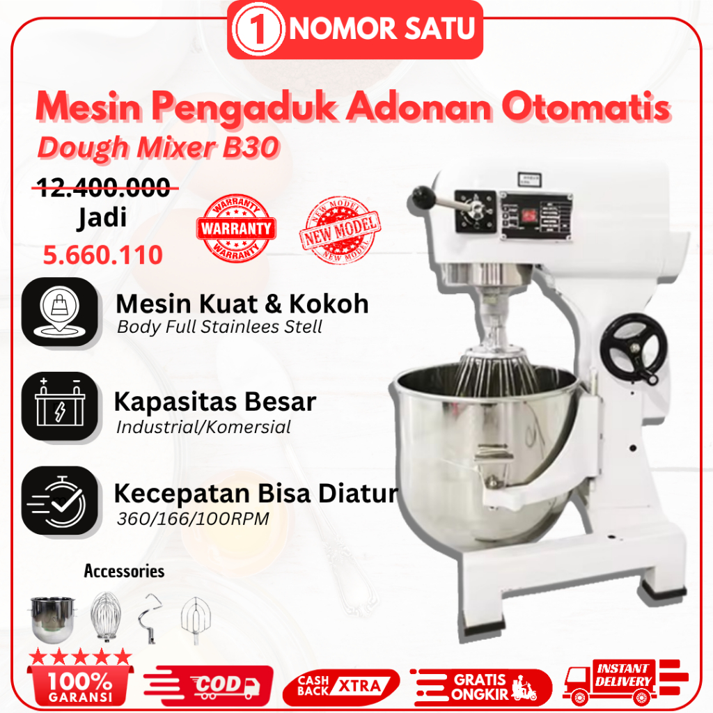 MASHIN PLANETARY DOUGH MIXER LISTRIK KUE ROTI DONAT OTOMATIS 30 LITER 10KG BESAR