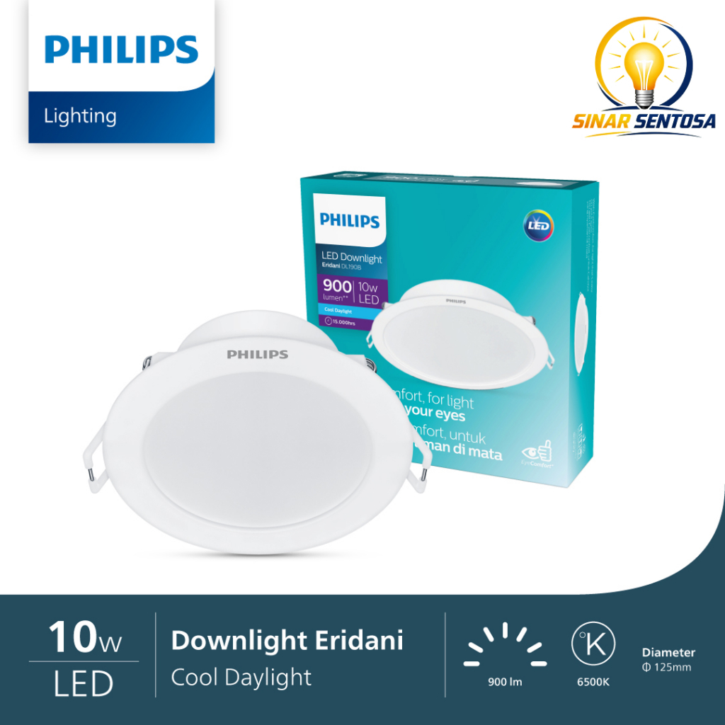 Lampu Plafon Philips LED Downlight Eridani 10W Watt - Cahaya Putih, Netral, Kuning