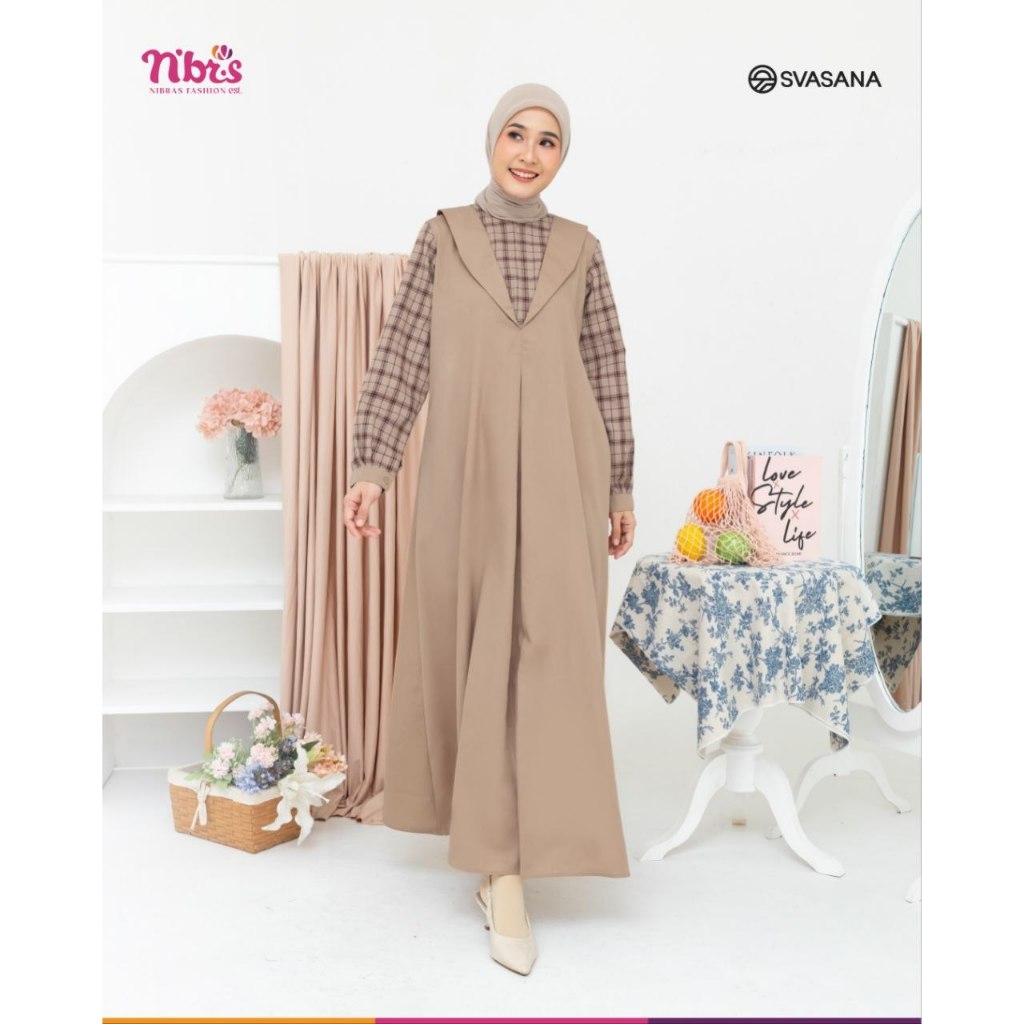 Nibras Gamis Set Overall Dress Daily Remaja Setelan Muslimah Bahan Simphonyplatinum Mix Flanel - Sva