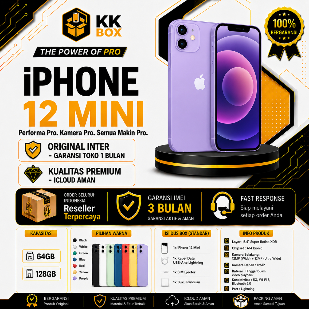 APPLE IPHONE 12 MINI 64GB 128GB SECOND FULLSET MULUS ORIGINAL GARANSI