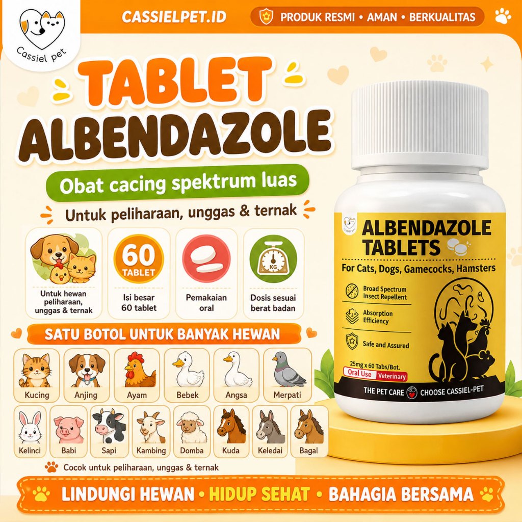 Cassiel Pet Obat Cacing Hewan - Obat Cacing Kucing/Obat Cacing Ayam/Obat Cacing Sapi/Obat Cacing Anj