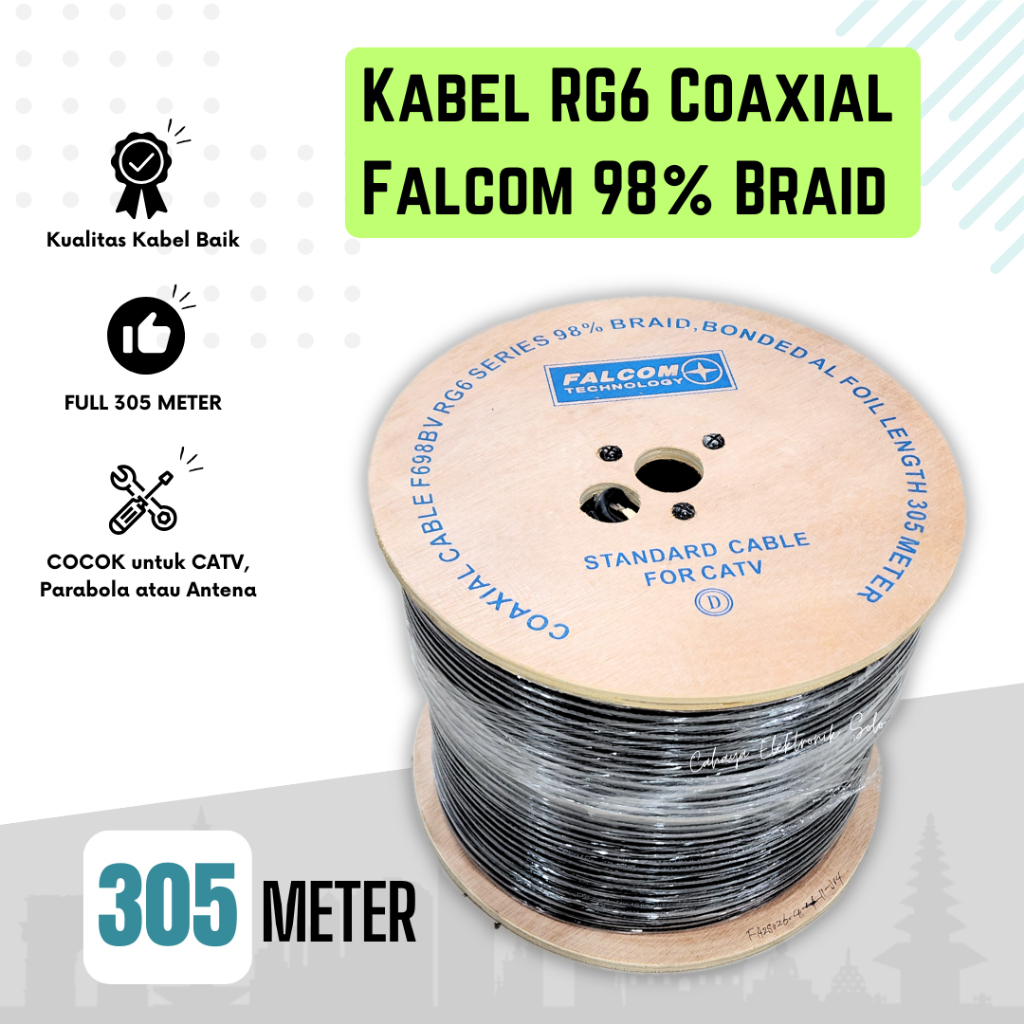 Kabel RG6 Falcom F698BV 98% Braid Coaxial Parabola LNB Kabel TV Jaringan