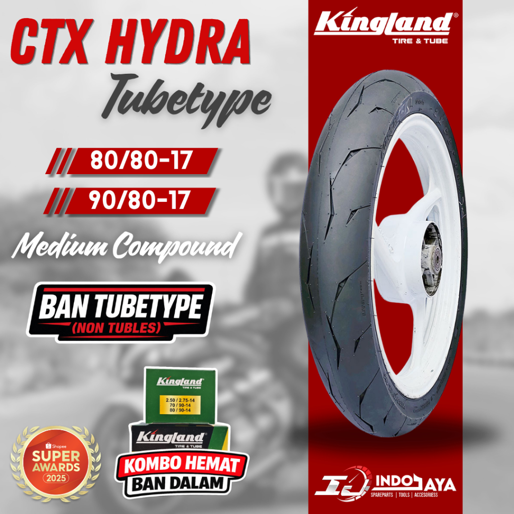 [FREE PENTIL] BAN TUBETYPE KINGLAND AXCERO CTX HYDRA ( 80/80-17 & 90/80-17 ) BAN LUAR DEPAN BELAKANG
