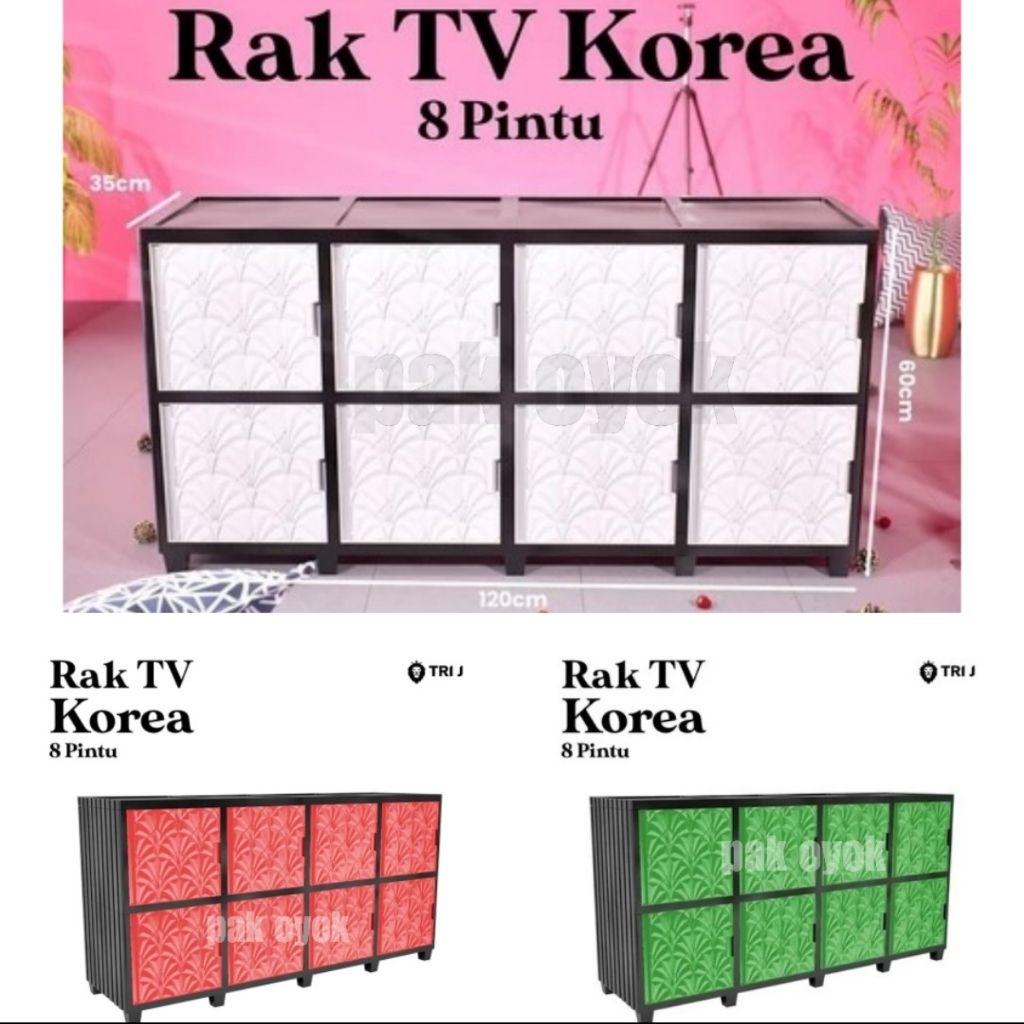 TRI J Rak TV Korea Plastik Minimalis Lemari Penyimpanan Serbaguna 6 8 9 Pintu Modern Premium