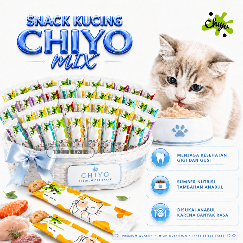 Snack Kucing Mix Isi 50 Pcs Creamy Cat Strip Chiyo Snack Kucing 15GR Cemilan Kucing Peliharaan Cat S