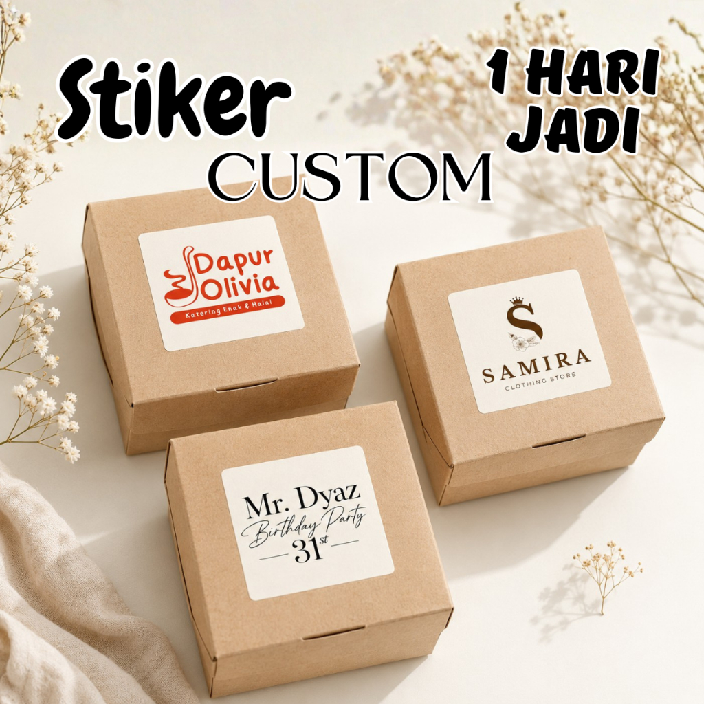 Cetak Stiker Kotak Custom, Stiker Square Lucu & Estetik, Stiker Label Makanan, Stiker Logo Makanan, 