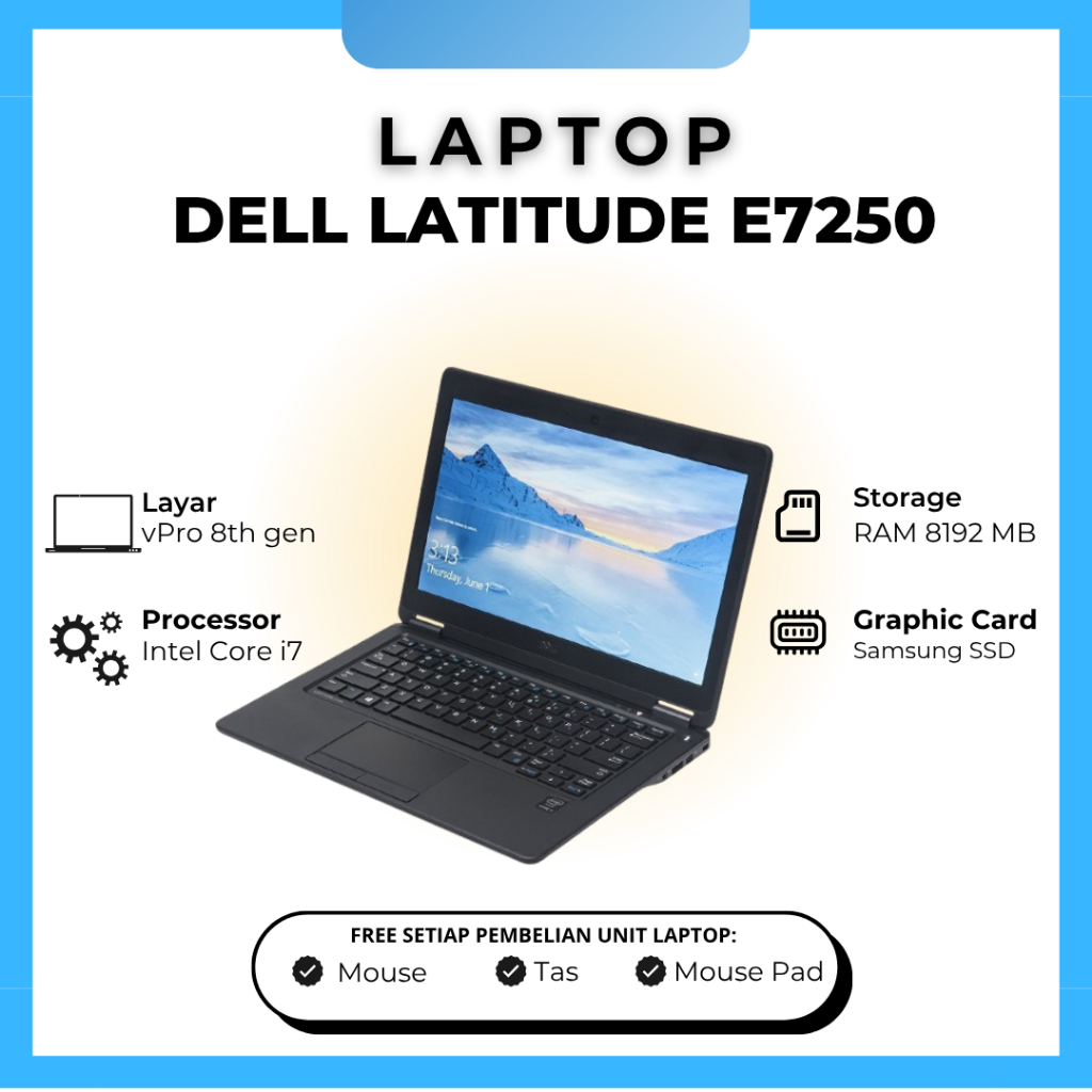 Laptop DELL Latitude E7250 Intel Core i7 vPro 8th Gen Samsung SSD RAM 8192 MB