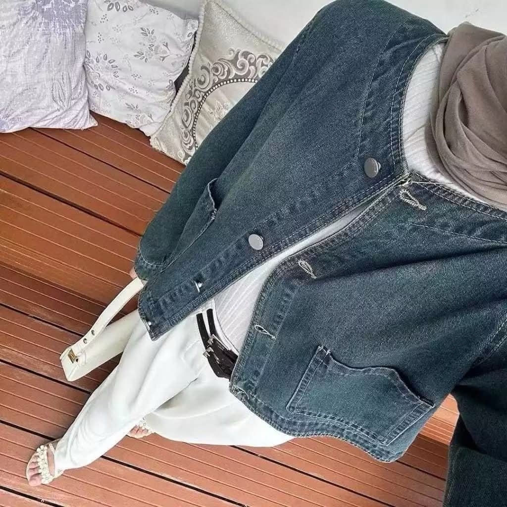 Jaket Jeans - Clara Cardi Denim - Jaket Cardi Croptop - Denim Jeans Jacket