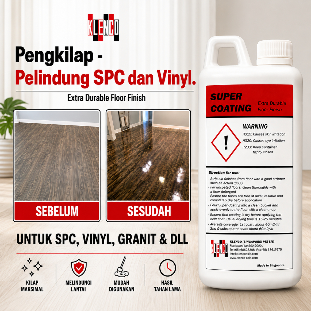 Pengkilap Pembersih Lantai SPC Vinyl Vinil Klenco Super Coating