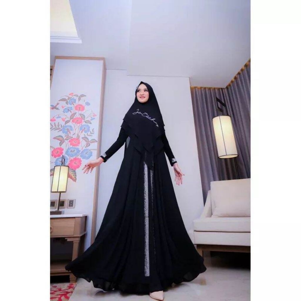 [JOZA CLOTHING] GAMIS SET SYARI / DRESS SET PREMIUM " BASIUM SILVER" By Joza Clothing