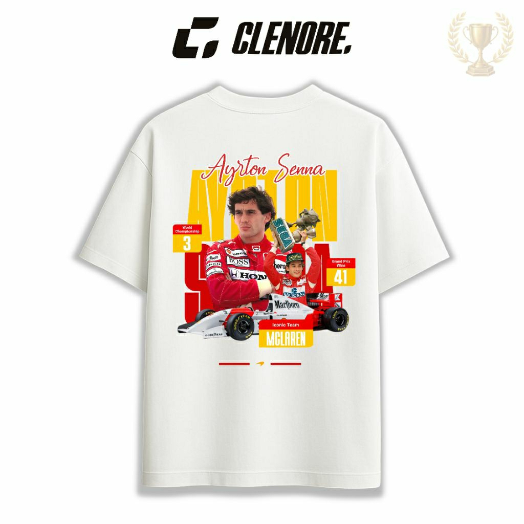 CLENORE Tees Shirt Ayrton Senna Formula One Mclaren Marlboro Team Premium Short Sleeve Cotton Combed