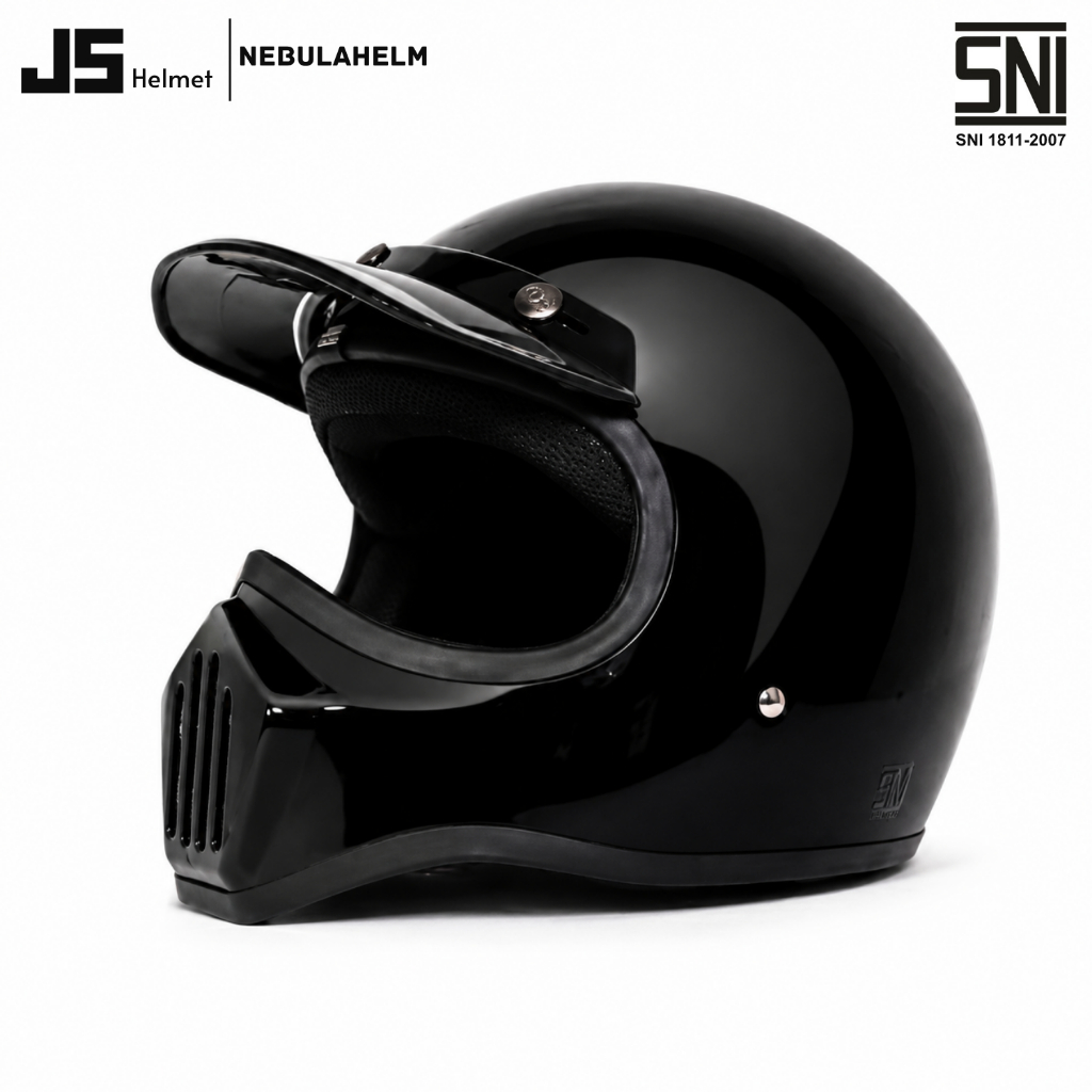 Helm JS Cakil Solid Ori Premium SNI Full Face Retro | Helm Pria Wanita Keren | Helm Cross Stylish