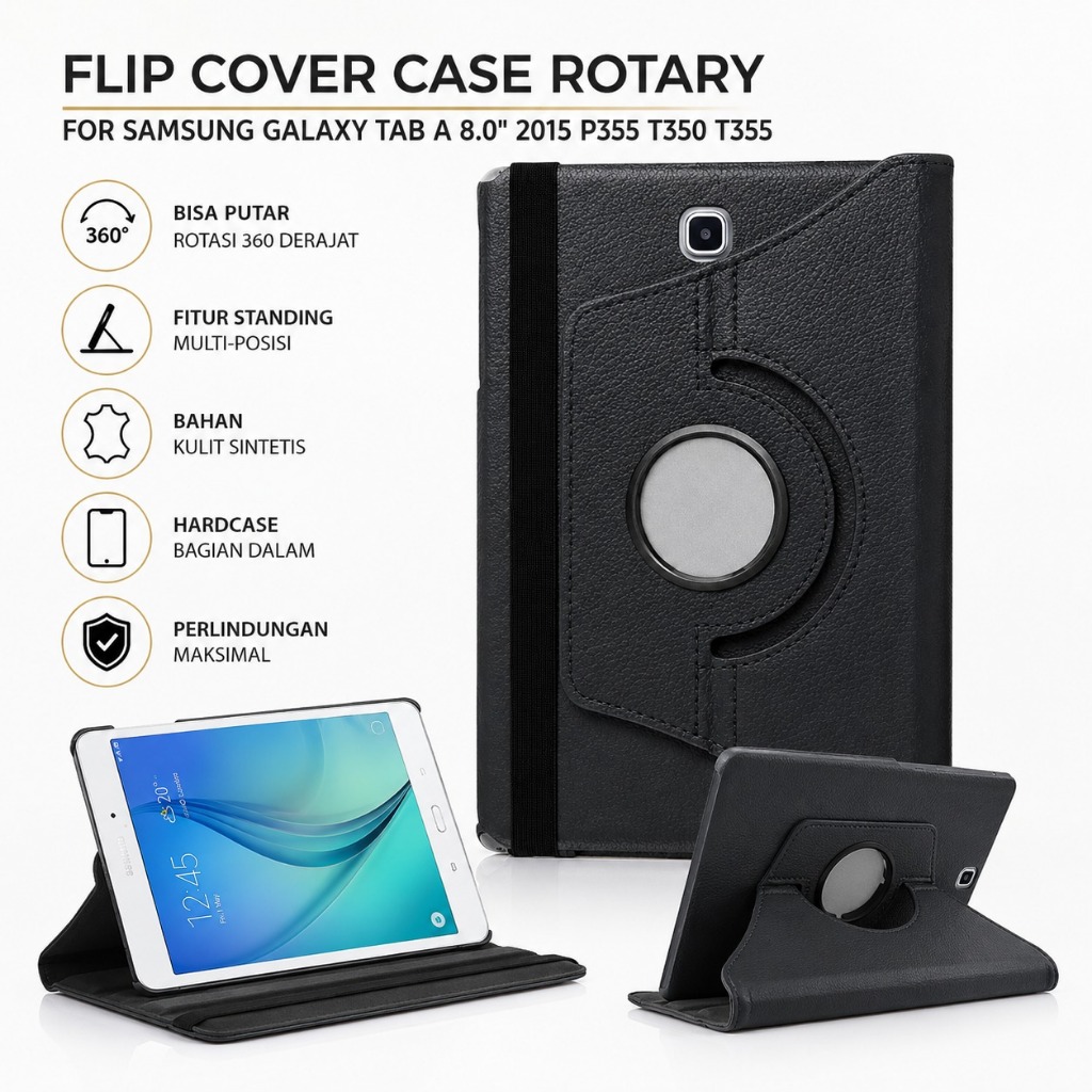 Samsung Galaxy Tab A 8 inch 2015 P355 T350 T355 Casing Rotary Leather Case Sarung Flip Book Cover Ta