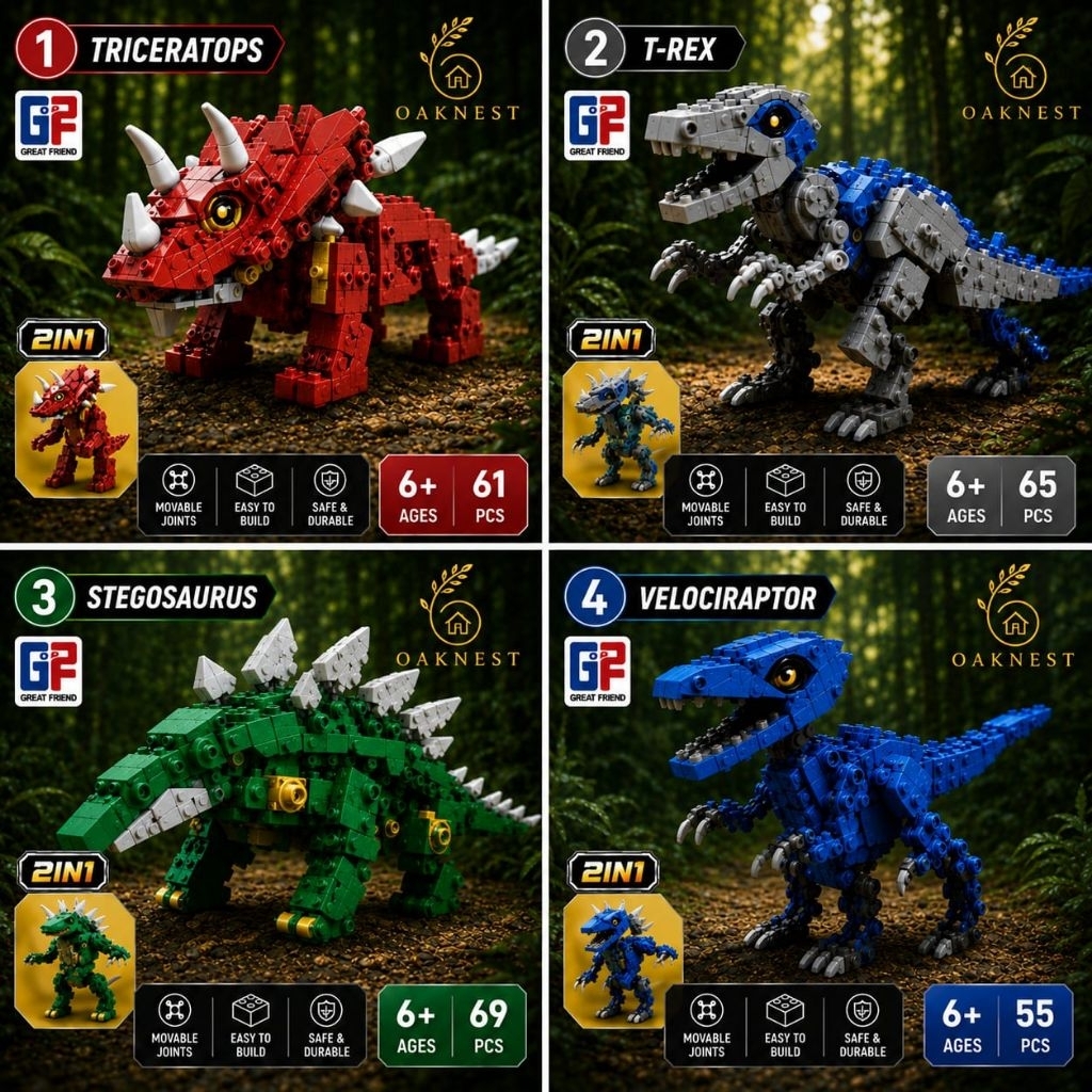 Lego Dinosaurus Anak Block Brick Robot Dinosaur DIY Mainan Edukasi Bongkar Pasang 2in1