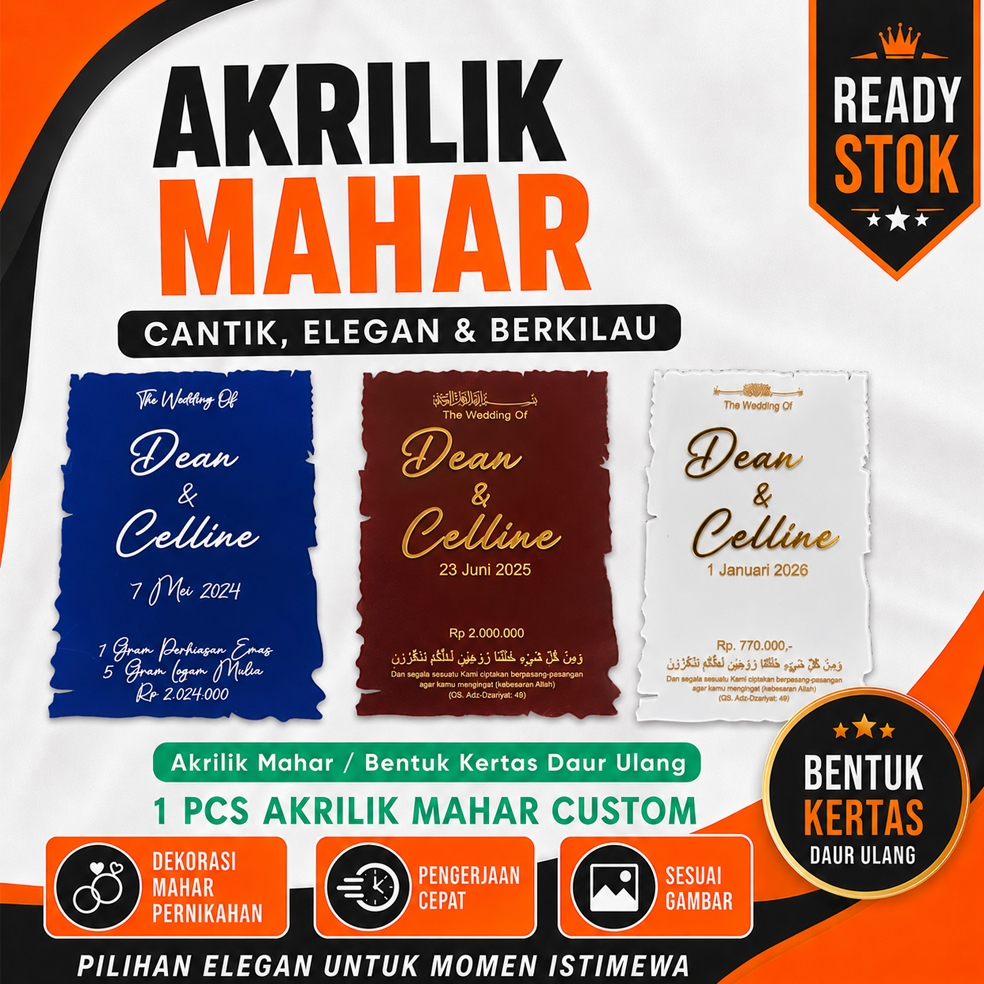 CUSTOM AKRILIK BENTUK KERTAS DAUR ULANG DEKORASI HIASAN MAHAR AESTHETIC NAMA TIMBUL