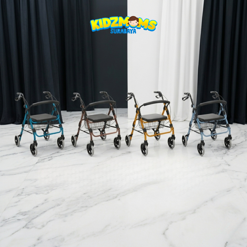 Walker Rollator Alat Bantu Berjalan FS 965 Walker Roda 4 Dengan Kursi ONEMED Walker Rollator