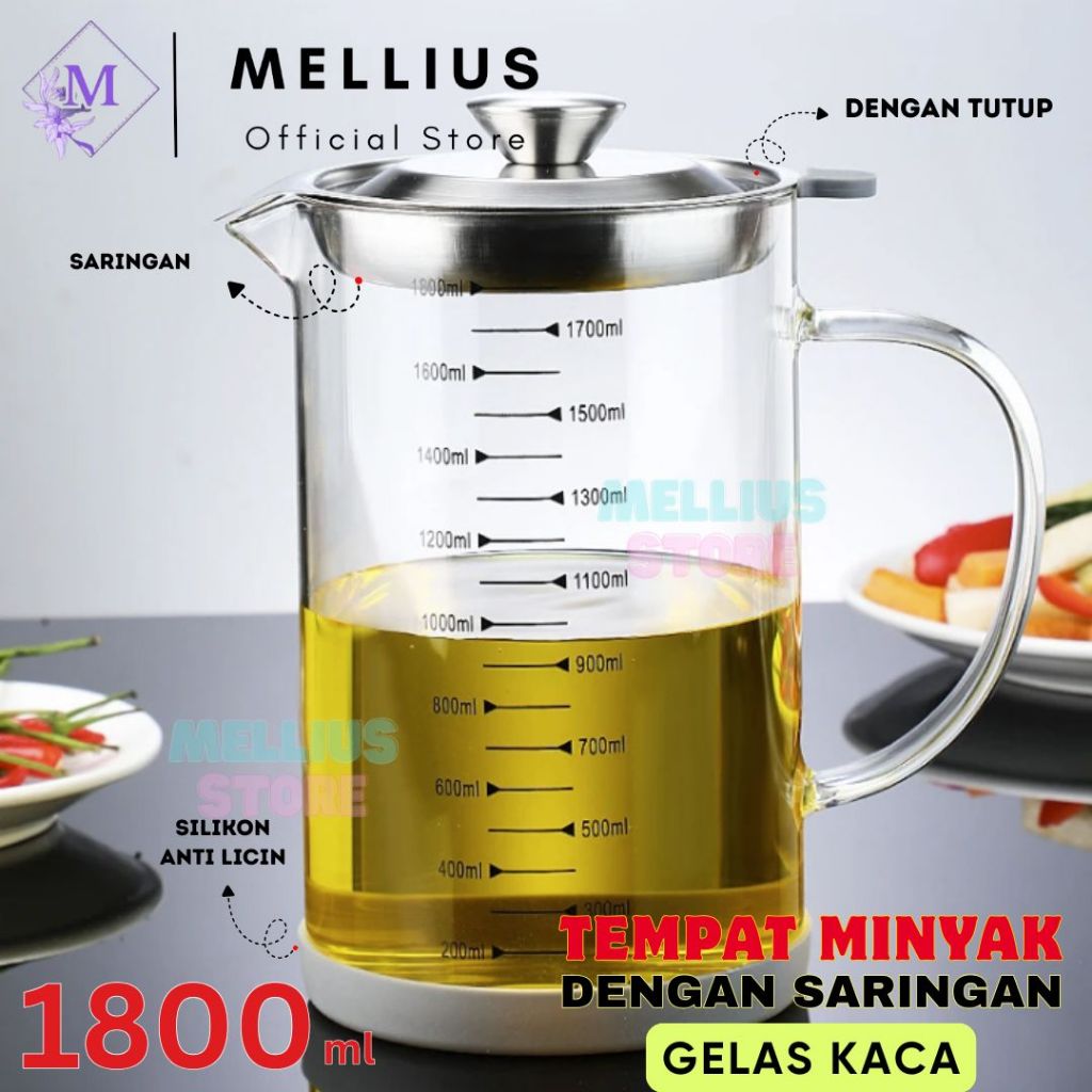 Botol Wadah Penyaring Minyak Goreng Kaca Tahan Panas 1000ml Glass Oil Strainer Kapasitas Jumbo 1 Lit