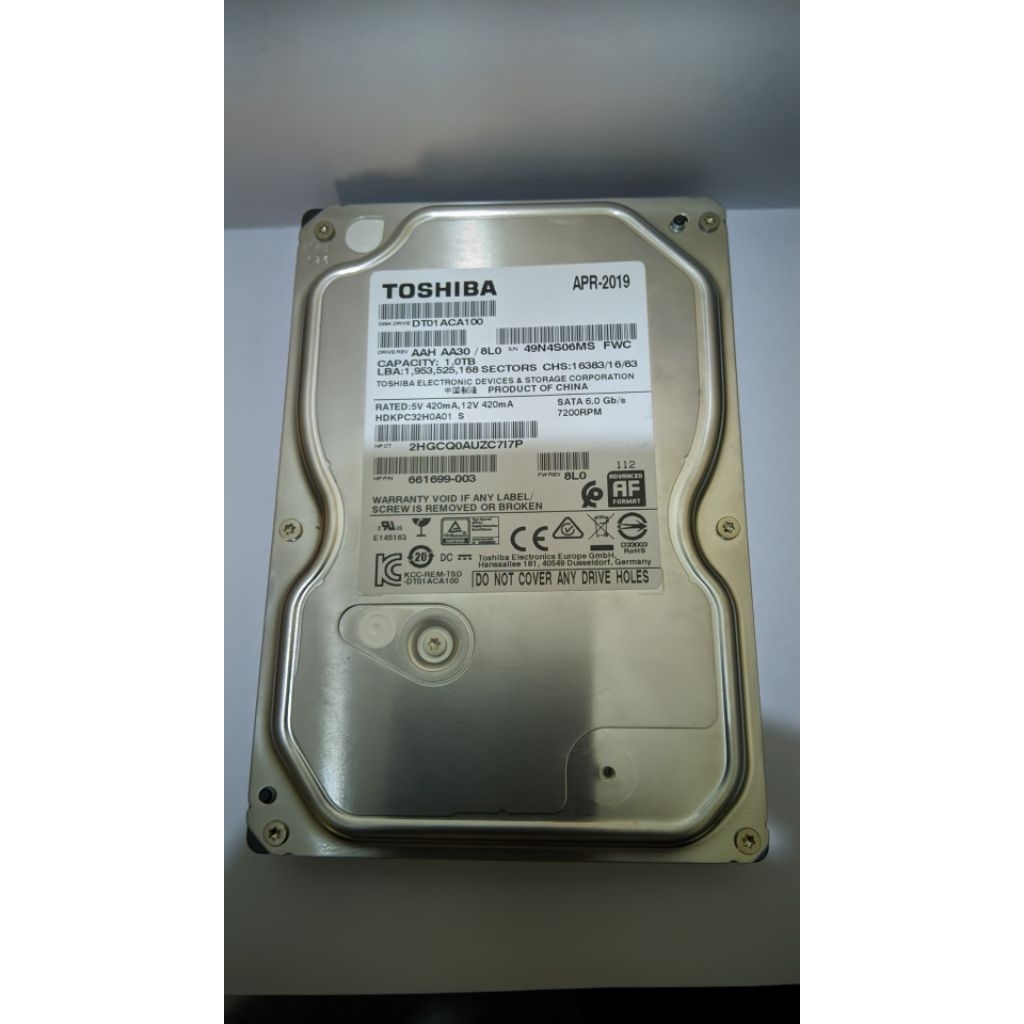hardisk merk toshiba 7200rpm 1tb 3.5" health 100% ori second