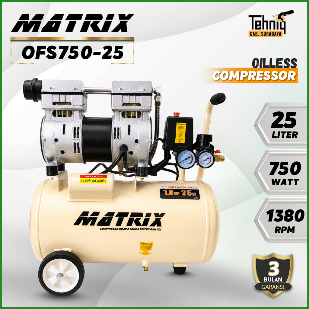Mesin Kompressor Listrik MATRIX OFS750-25 Air Compressor Oilless 1 HP 25 Liter