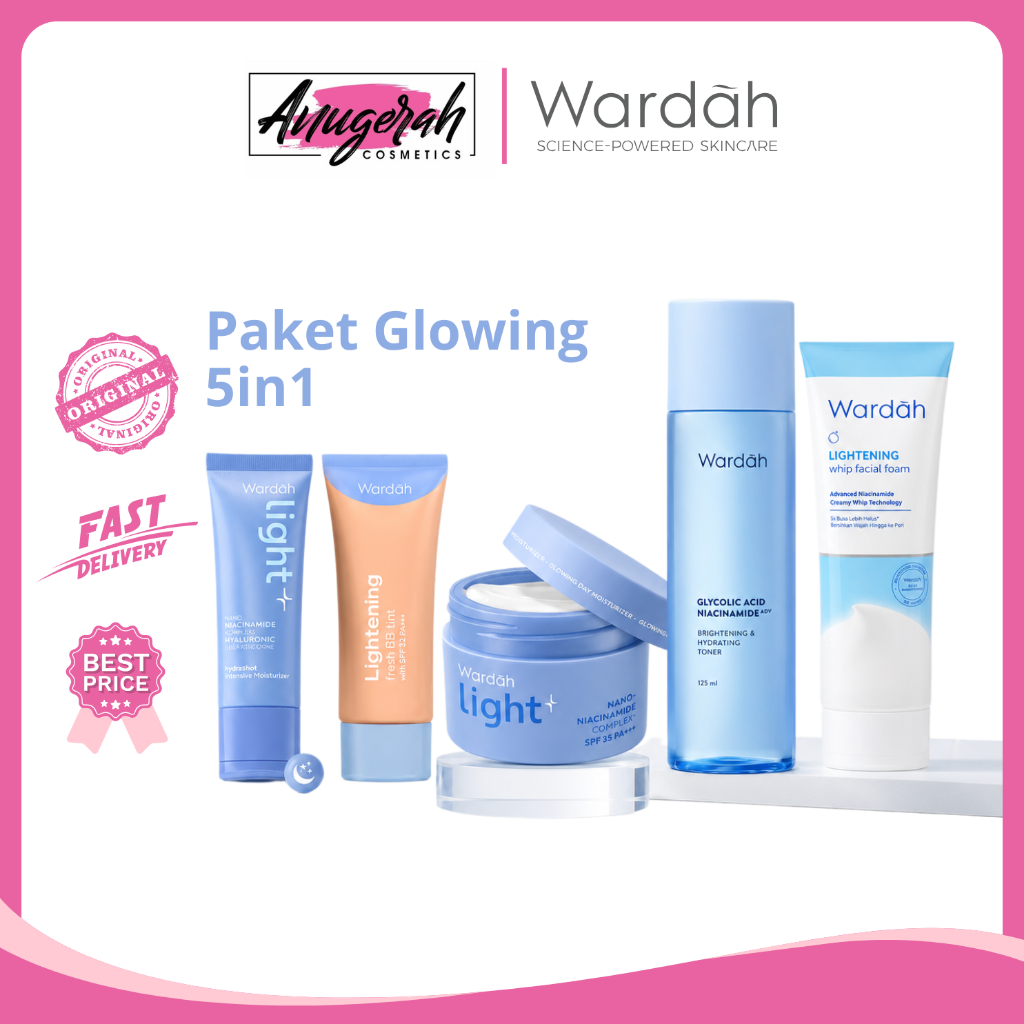 [ BUNDLE ] WARDAH Lt Glowing set 5IN1 - bb tint - lightening day cream - toner - face whip foam - li