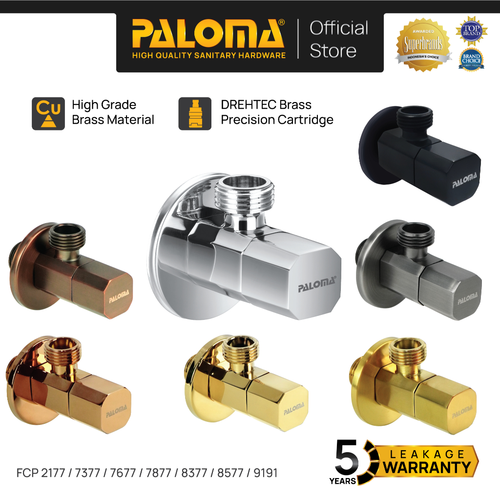 PALOMA Keran Stop Toilet WC Jet Shower Valve Tembok Kran Air Brass Kuningan Chrome Krom Black Hitam 