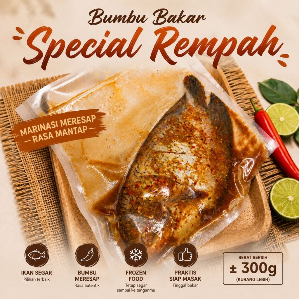 Ikan Gurame Marinasi Frozen - Bumbu Bakar Special Rempah Siap Masak, Praktis dan Lezat