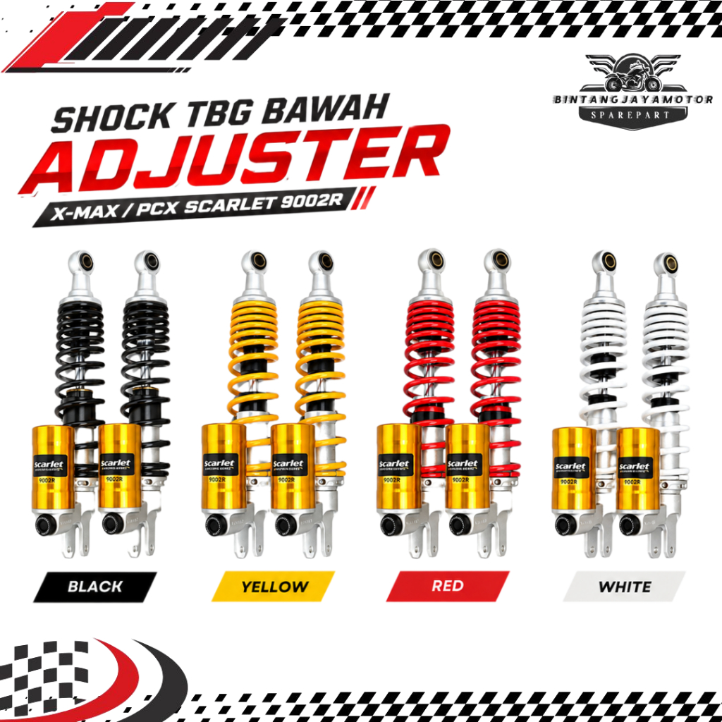 Shockbreaker Tabung Bawah Scarlet Adjuster 9002R { Xmax / Pcx 150 345mm }  "Original Scarlet"