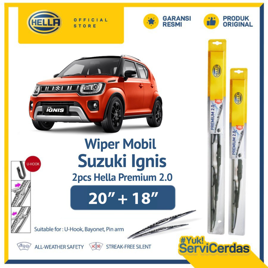 Wiper Mobil SUZUKI Ignis 20” + 18” (2pcs) - HELLA Premium 2.0