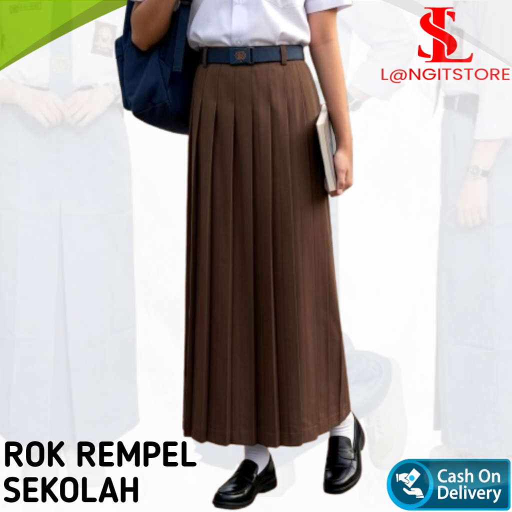 Rok Rempel Pramuka Panjang SMP SMA Bahan Licin Twis Ukuran S-XXXL Wanita