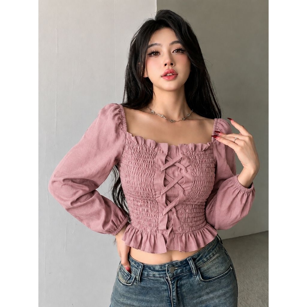 Off Shoulder Crop Top Korean Style COD Atasan Baju Wanita Baju Sabrina