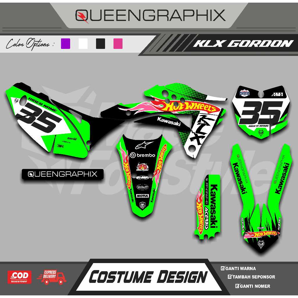 DECAL KLX GORDON GTX KLX GORDON BISA CUSTOM DESAIN NAMA, NOMOR, SPONSOR, WARNA (169)