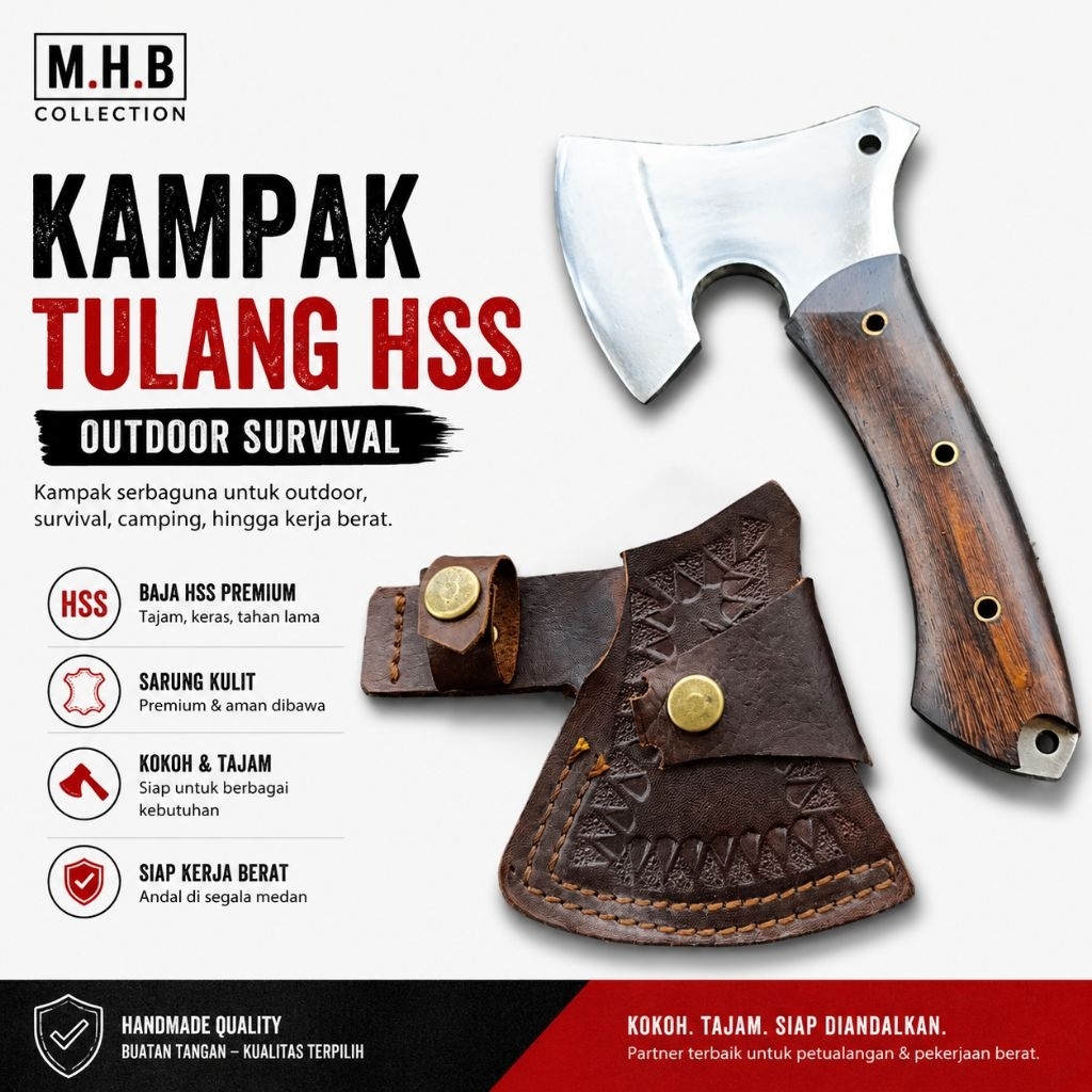 MHB | Kampak Tulang Survival Multifungsi Baja Hss Premium - Kampak Outdoor