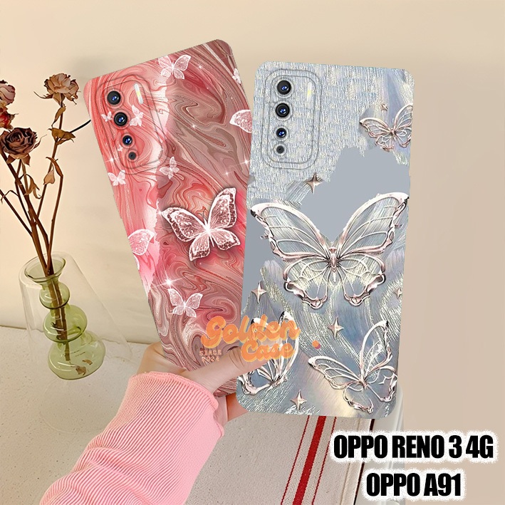 [GCS235] Case Macaron Oppo Reno 3 4G - Oppo A91 Case Lentur Motif Kupu Kupu Glitter Aesthetic Cassin