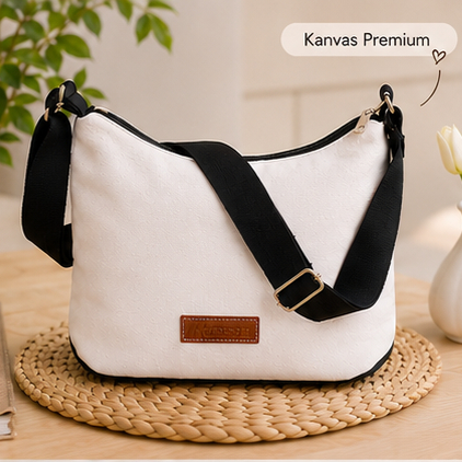 Tas Kanvas Wanita Hobo Tote Bag Shoulder Bag Kanvas Premium Kekinian