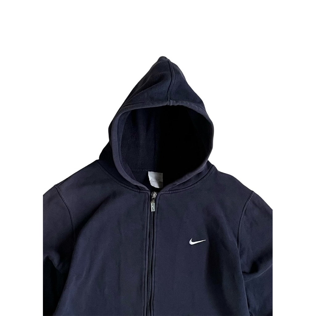 Sun Faded Navy Nike Small Swoosh Zip Up Boxy Hoodie