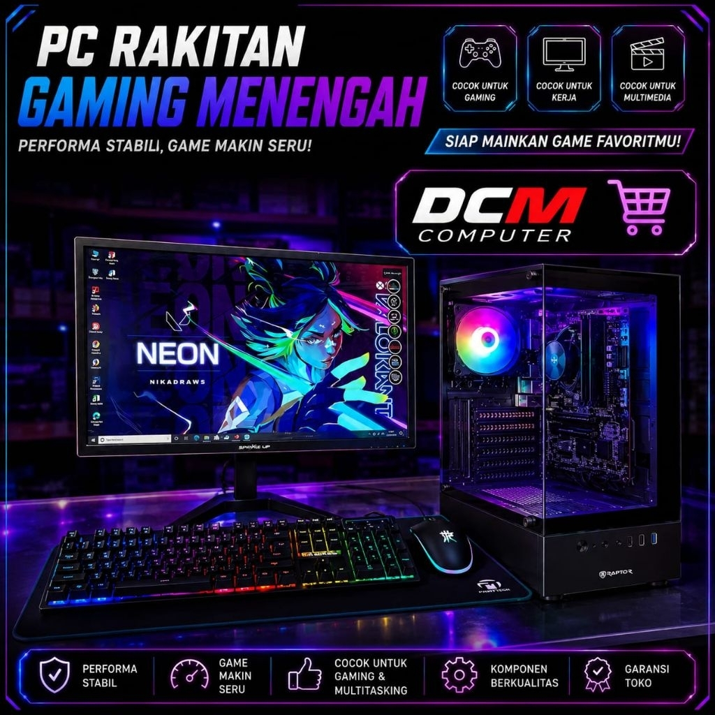 Pc Rakitan Komputer Fullset Gaming i3 i5 i7 Gen 6 Ram 8 16 Gb Ssd 256 Gb 100% Bergaransi