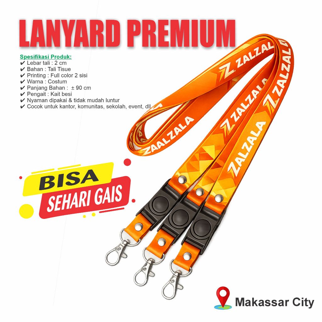 Lanyard custom Makassar, tali id card, lanyard printing, lanyard premium